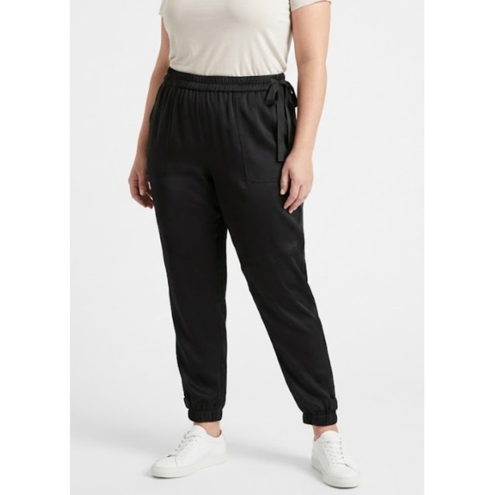 J.Crew Collection Satin Jogger Pants size 14 Black Ribbon Tie Utility Tapered